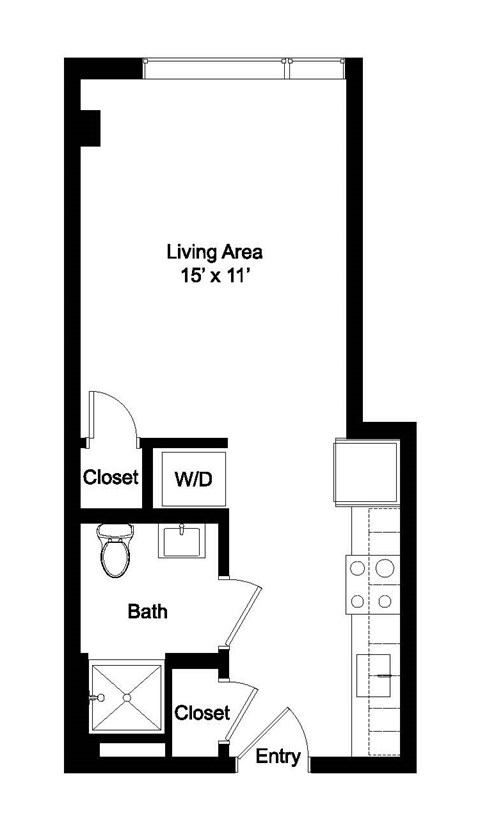 Floor plan for studio, 1 bath, 440 sqft
